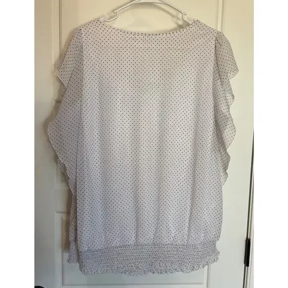 Cato White Polkadot Blouson/Ruffle Short Sleeve Lined Pull-Over Top Plus 18-20W - Picture 5 of 9